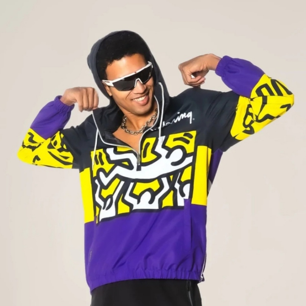 Members Only x Keith Haring. Anorak Jacket. Men's Large. Purple, yellow, black.